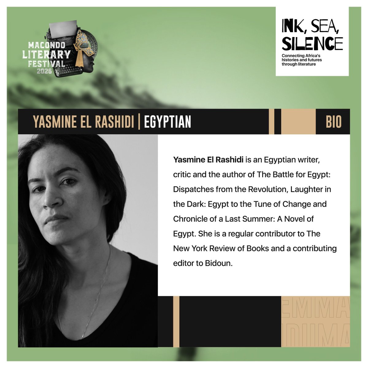 MacondoLitFest's tweet photo. What happens when a generation raised in silence finds its voice?

Egyptian writer Yasmine El Rashidi explores memory, identity and the lives that unfold long after history's biggest moments.

Join her at #Macondo2026.

📍18–20 Sept https://t.co/fFQIO0FCii