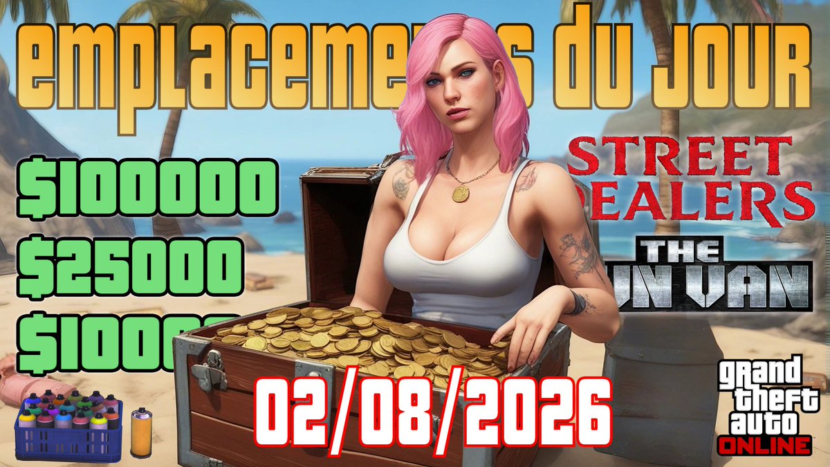 ChloeGTAfr's tweet photo. Emplacements du coffre de l'épave, Gun Van, des malles cachées, des coffres au trésor, des dealers, des caches enterrées et des tags LS
▶ https://t.co/ub2PY6FrDr ◀

#GTAOnline #Shipwrecks #GunVan #StreetDealers #TreasureChests #BuriedStashes #HiddenCaches
#GTA5 #RockstarGames https://t.co/ex6tdH3TgW