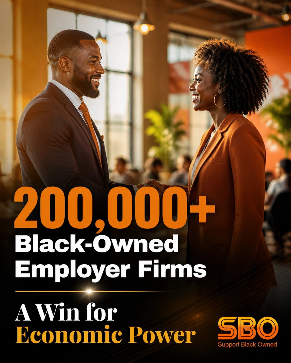 SupportBlackOwn's tweet photo. 📈 Wait! what do you mean we hit 200,000? Black-owned employer firms have officially surpassed this milestone. This is a massive win for economic power. 

To find out more click here: 
https://t.co/ktIJfAlSPA

#BlackOwned #ShopBlack #BusinessGrowth #Economy https://t.co/GtRa5zPuWF