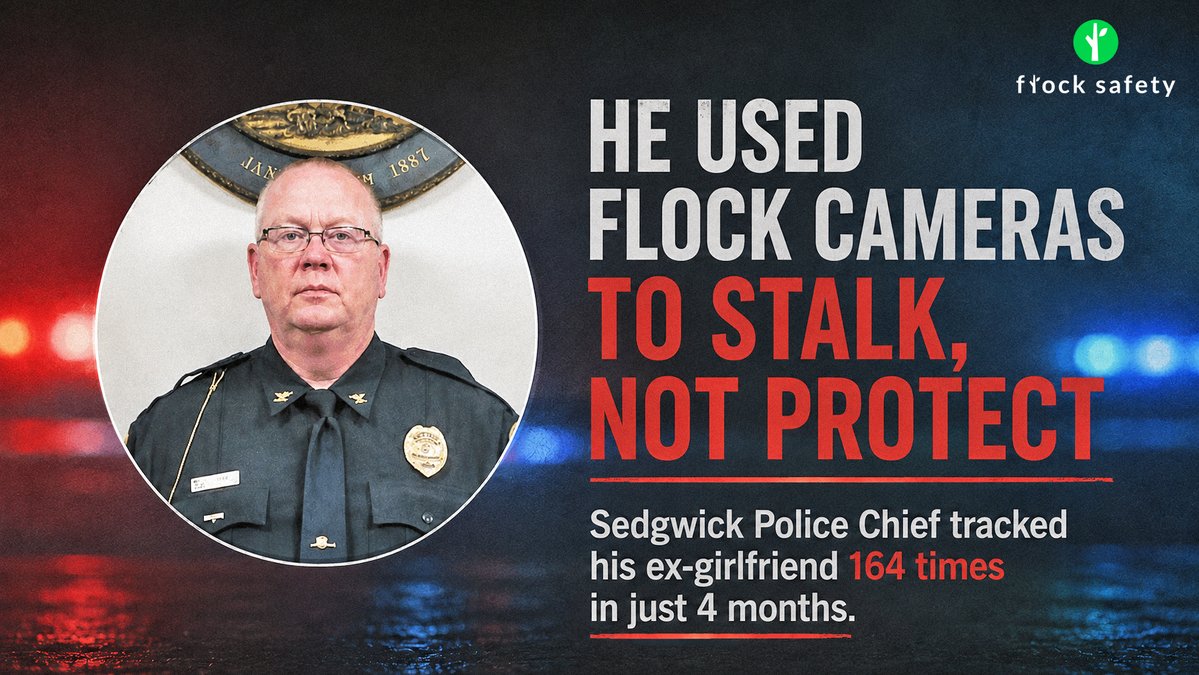 JasonBassler1's tweet photo. 🚨 A Kansas police chief used Flock license plate readers to track his ex-gf 164 times &amp; her new boyfriend 64 more times over 4 months.

Flock:
"This is proof our systems work."

According to @Flock_Safety every abuse scandal is a success story. You're just overreacting. 🤷‍♂️ https://t.co/GPZ98hCr3v