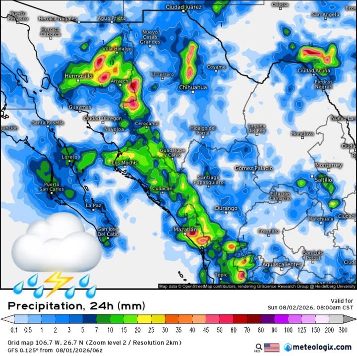 InfoMeteoro's tweet photo. ✅PRONÓSTICO SÁBADO 1/AGO/2026 

“Aumentarán lluvias por interacción de sistemas, las más fuertes en el norte, Occidente y centro-sur…

⛈️LLUVIAS Y TORMENTAS C/GRANIZO

🔴EVENTOS MÁS INTENSOS🔴
-Son, Chih, Sin, Nay, Jal, Mich, EdoMex, CDMX, Qro, Hgo

🟡EVENTOS AISLADOS FUERTES
-BC, BCS, Coah, NL, Tamps, Dgo, Zac, Ags, Gto, SLP, Col, Mor, Pue, Tlax, Ver, Oax, Chis

🌡️AMBIENTE DIURNO☀️
♨️🔥 >45ºC límites de BC-Son
🔥41-45ºC BC, BCS, Son, Sin, Chih, Coah, NL, Tamps, Mich, Gro, Tab, Camp, Yuc
🥵36-40ºC noroeste, norte, noreste, sureste, oriente
😅26-35ºC Pacífico, Bajío, Occidente
😌15-25ºC Altiplano centro

⚠️🌬️RÁFAGAS DE VIENTO km/h
35-60 estados del norte, centro, sureste, siendo mayores en zonas de tormenta
