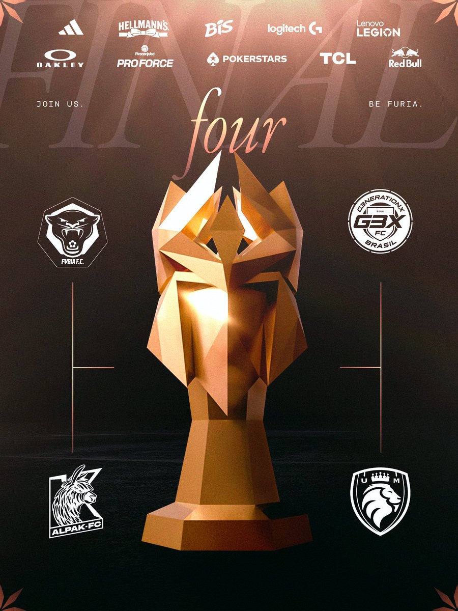 FURIA's tweet photo. O caminho até a Final já foi traçado. Agora é com a gente! 🏆
A #FURIAFC está entre os quatro melhores times do mundo na #KingsLeague, e ainda não acabou!
Vamo com tudo que hoje é #DIADEFURIA no Final Four da #KingsWorldCupClubs! https://t.co/ILZmpuA6g7