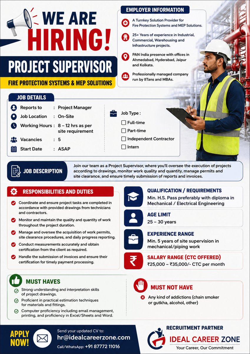 irshadisc's tweet photo. Project Manager | Fire Protection & MEP Projects | PAN Indi
#Hiring, #ProjectManager, #MechanicalEngineer, #FireProtection, #ProjectSupervisor, #MechanicalJobs, #ElectricalJobs, #FireProtection, #MEP, #Piping, #SiteSupervisor, #EngineeringJobs, #IndustrialProjects, https://t.co/0MYJMVIFMe