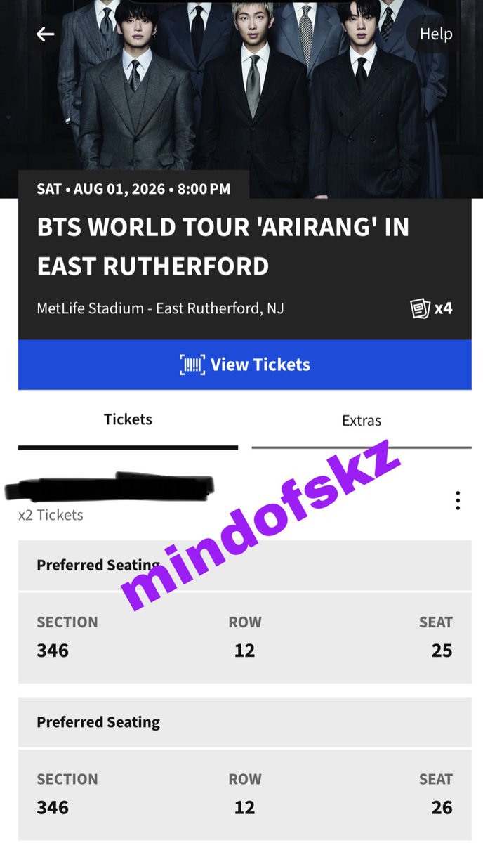 mindofskz's tweet photo. WTS - BTS ARIRANG NEW JERSEY DAY 1 8/1 METLIFE 

Have: two seats sec 346, row 12, seat 25-26

Selling for $132 each ($264 total)

Rfs: got new seats

will provide proof, please dm! https://t.co/WCVV3dTeEG