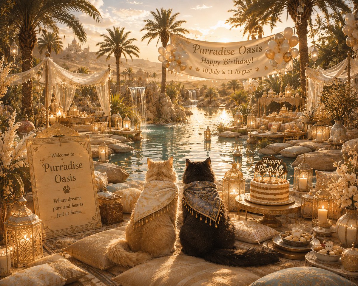 PlaySpaceRP's tweet photo. Selamat! Kamu telah menyelesaikan ketiga ujian para Kucing Gurun.

Di hadapanmu kini terbentang Oasis Purradise, tempat penuh kehangatan, tawa, dan perayaan.

Terima kasih telah menjadi bagian dari petualangan ini.

Selamat datang di Purradise in the Dunes! 🐾🏜️ https://t.co/lepZIHFm66