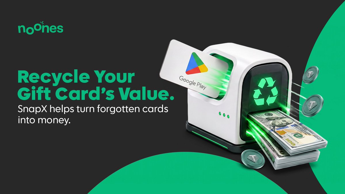 noonesapp's tweet photo. Don’t let your old gift cards go to waste. ♻️💸

Recycle their value with SnapX and turn forgotten gift cards into money you can actually use.

Upload. Submit. Get paid. ⚡

#SnapX #NoOnes #GiftCardTrading #SellGiftCards https://t.co/bhGVMXEvkS