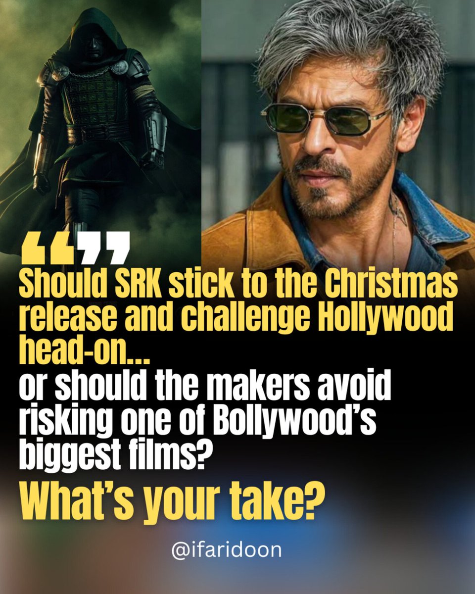 iFaridoon's tweet photo. Should @iamsrk postpone KING?

Is releasing just a week after Avengers: Doomsday a massive gamble?

Huge success of Spider-Man sparks a debate.

Spider-Man: Brand New Day has already shown the sheer power of Marvel at the box office.

If Doomsday explodes worldwide, KING could face a battle for screens and audience attention.

Should SRK stick to the Christmas release and challenge Hollywood head-on…

or should the makers avoid risking one of Bollywood’s biggest films?

What’s your take?