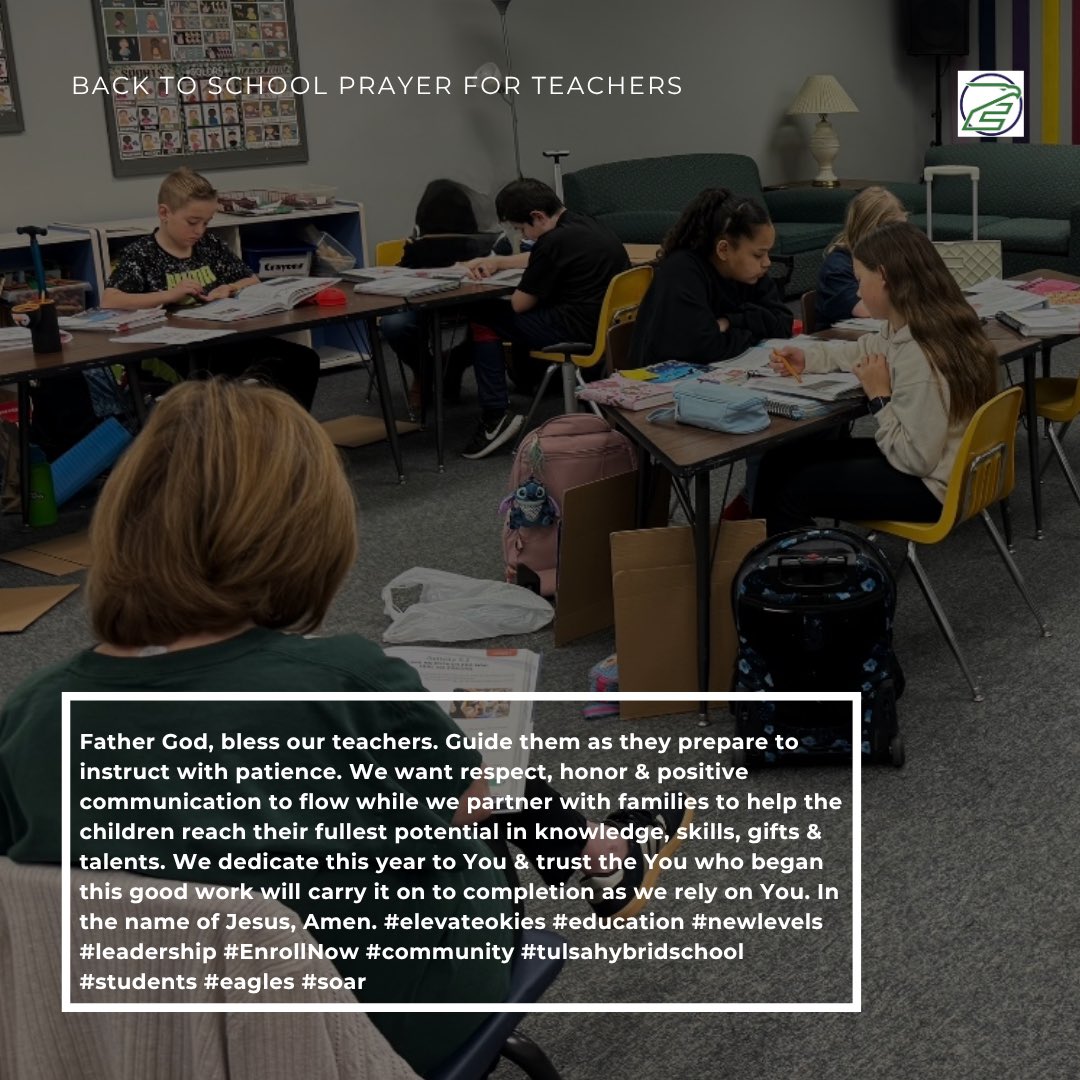 TamiSandElevate's tweet photo. I’ve had the privilege of all three roles (parent, student and teacher) in life &amp; prayer helps. We’re praying as we eagerly prepare for time with our Elevate OK Eagle community. You can still join to be a part of our 2026-27! #elevateokies #newlevels #EnrollNow #tulsahybridschool https://t.co/X2vaaTaNxz