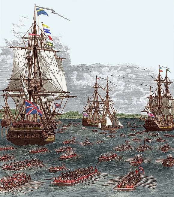 250YearsAgoLive's tweet photo. 45 Royal Navy ships carrying British Generals Henry Clinton, Charles Cornwallis, and 3,000 troops arrive in New York. https://t.co/Ix90ktYLRb