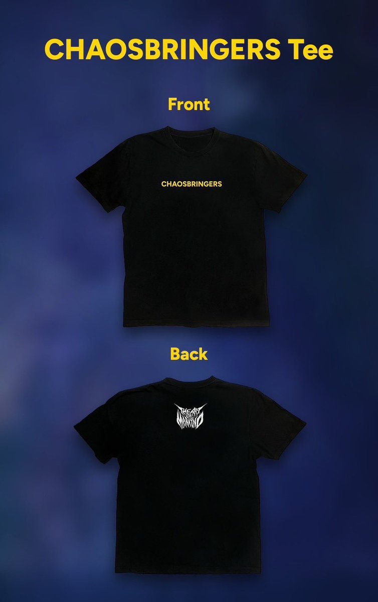 aommetal's tweet photo. 【Tシャツ再販】
8月2日のライブよりCHAOSBRINGERS Tシャツを再販します。
サイズはS/M/L、価格は3,000円です。
お見逃しなく！ https://t.co/e4JsKx6PNt