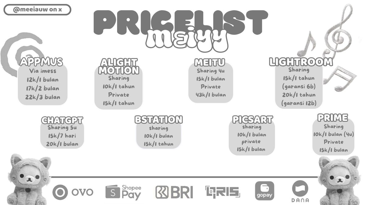 meeiauw's tweet photo. MALAMM SEMUA🙆‍♀️🙆‍♀️ WTS APPREM TRUSTED &amp; FASTRESP🚀  RIDI (NÉTFĻĪX,VĪŪ,ÇAŃVÁ,ĹÓKLÓK,CĀPÇUT,PŘIMÉ,DĪSŃÊY,MÉĪTÙ,WÈȚV,ÝOÙTÙBÈ,BSȚÀȚÌÒÑ) DN MSI BNYK LAGII . . . . 
TESTI ON BIO📍 YUUW JAJAN SMUA DUNIA AKU TUNGGUU ᯓᡣ𐭩
💌 https://t.co/KsecQRhXFN

#zonauang #zonajajan https://t.co/t6ip6X3oOV