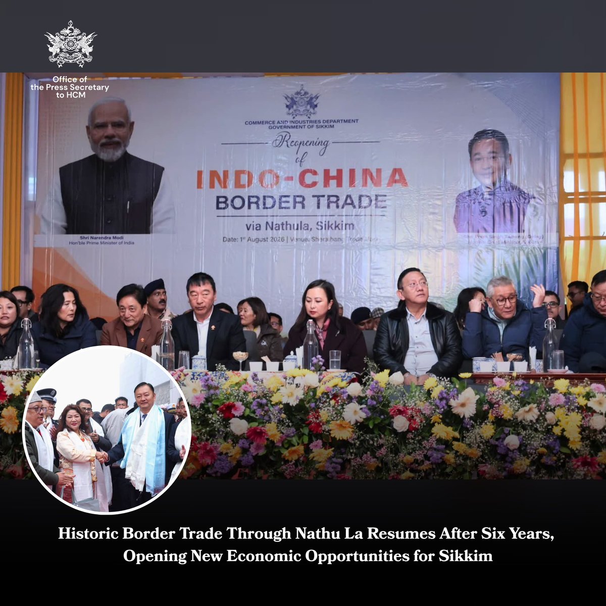 yougantamang's tweet photo. Historic Border Trade Through Nathu La Resumes After Six Years, Opening New Economic Opportunities for Sikkim

Border trade through the historic Nathu La Pass resumed today after a gap of six years, marking a significant milestone for Sikkim and the nation. The reopening is expected to revive economic activity across the State, bringing renewed opportunities for registered traders, transporters, tourism stakeholders, local businesses, and border communities while reinforcing Sikkim's important role in cross-border trade and regional connectivity. 

The resumption of border trade is a welcome development for Sikkim and reflects the collective efforts of both the Government of Sikkim and the Government of India towards restoring this important trade route. Under the leadership of the Hon'ble Chief Minister of Sikkim, Shri @PSTamangGolay , the State Government has consistently advocated for the revival of border trade, recognising its potential to strengthen the local economy, create employment opportunities, support livelihoods in border areas, and encourage the growth of trade, tourism, transport, hospitality, and other allied sectors. 

The Government of Sikkim deeply values the continued support and commitment of the Government of India under the progressive and purposeful leadership of the Hon'ble Prime Minister Shri @narendramodi ji towards facilitating the resumption of border trade through Nathu La. The trade route, which was reopened in 2006, had remained suspended since 2020 following the outbreak of the COVID-19 pandemic. The revival of border trade is expected to provide a meaningful boost to the State's economy by generating fresh business opportunities and strengthening livelihoods for registered traders and other stakeholders connected with the border trade ecosystem. The reopening is also expected to have a positive impact on tourism, transport services, hospitality, logistics, and other sectors that contribute significantly to Sikkim's economy.

The Government of Sikkim conveys its sincere appreciation to the Government of India, particularly the Ministry of External Affairs, Ministry of Commerce, the Indian Army, the Indo-Tibetan Border Police, Subsidiary Intelligence Bureau/Immigration, Customs authorities, and all other concerned Central agencies for their coordinated efforts in facilitating the successful resumption of border trade through Nathu La. 

The Government also congratulates the Commerce and Industries Department, Government of Sikkim, along with all associated State departments, district administration, security agencies, Sikkim Police, border trade stakeholders, registered traders, and every individual whose dedication, coordination, and commitment have contributed to making this important development possible.

The resumption of border trade through Nathu La represents a new chapter of economic opportunity for Sikkim. It is expected to contribute to the State's continued growth by encouraging commerce, supporting livelihoods, and creating greater opportunities for the people of Sikkim in the years ahead.