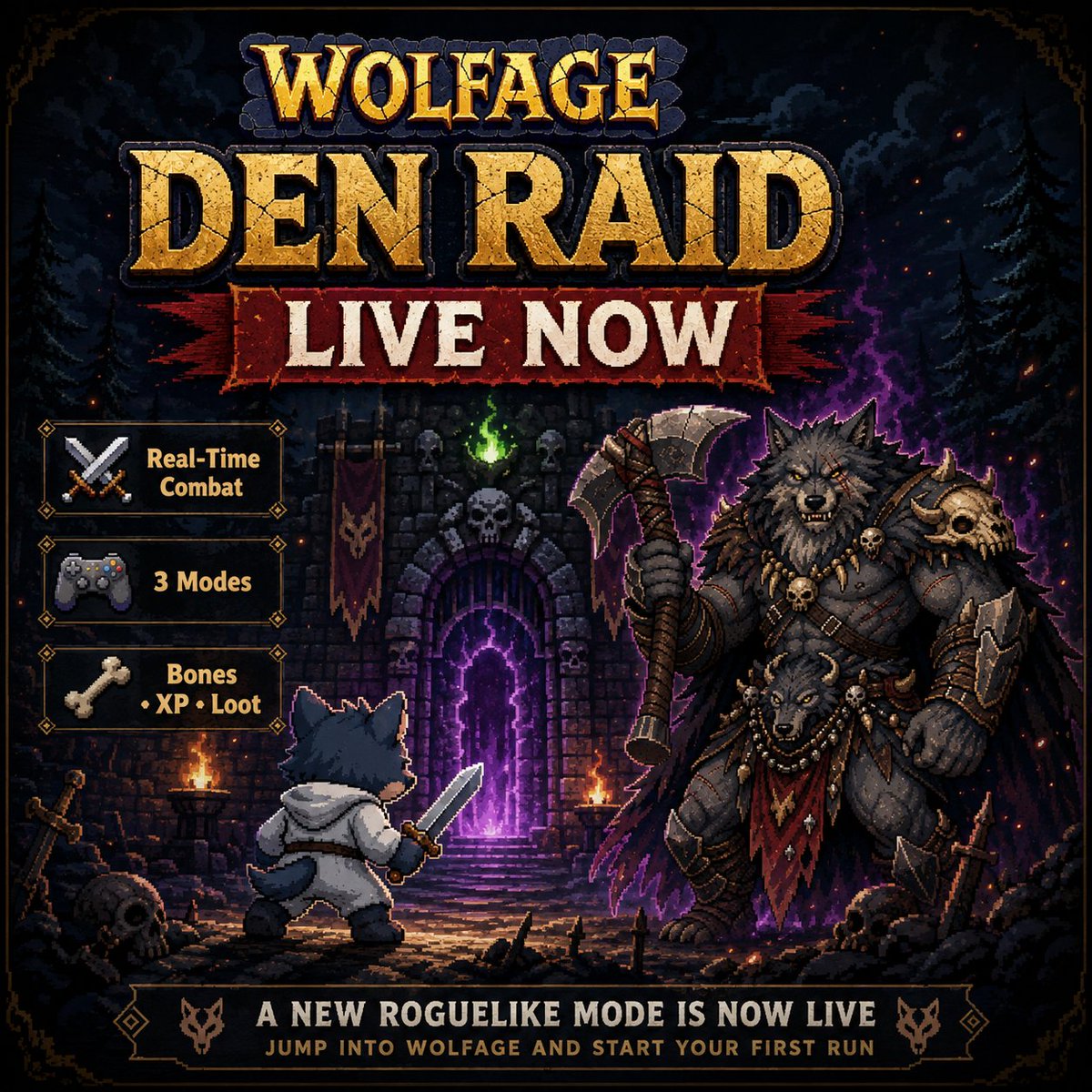 wolfswapwolfies's tweet photo. DEN RAID IS LIVE IN WOLFAGE! ⚔️

A brand-new adventure has arrived.

Battle through real-time combat and see how deep you can go across three different modes.

How did your first run go, and how many dens have you managed to clear? 👇

🎮 Play now at https://t.co/0tMAHLMOzB https://t.co/VmxCMqXNPD