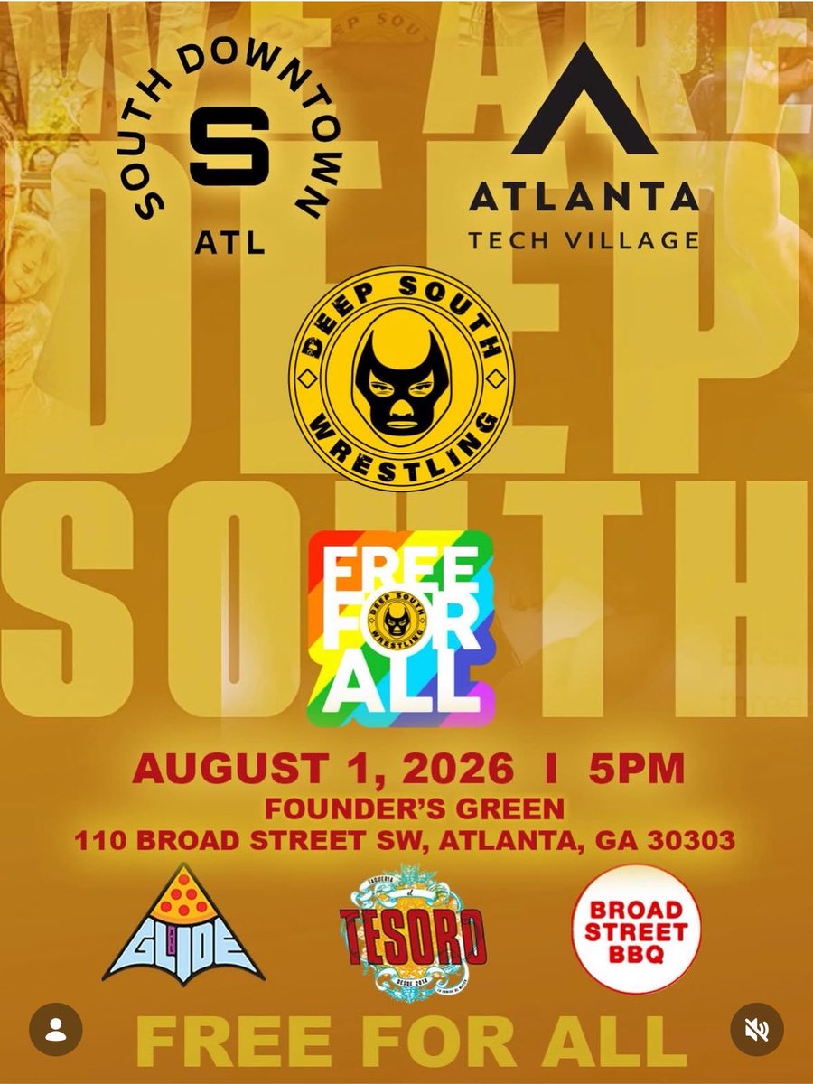 sodowntownatl's tweet photo. Deep South Wrestling on Founder’s Green today at 5:00 pm!

110 Broad Street SW

Hope to see you there! Super kid friendly! https://t.co/xRRoJM6Ymk