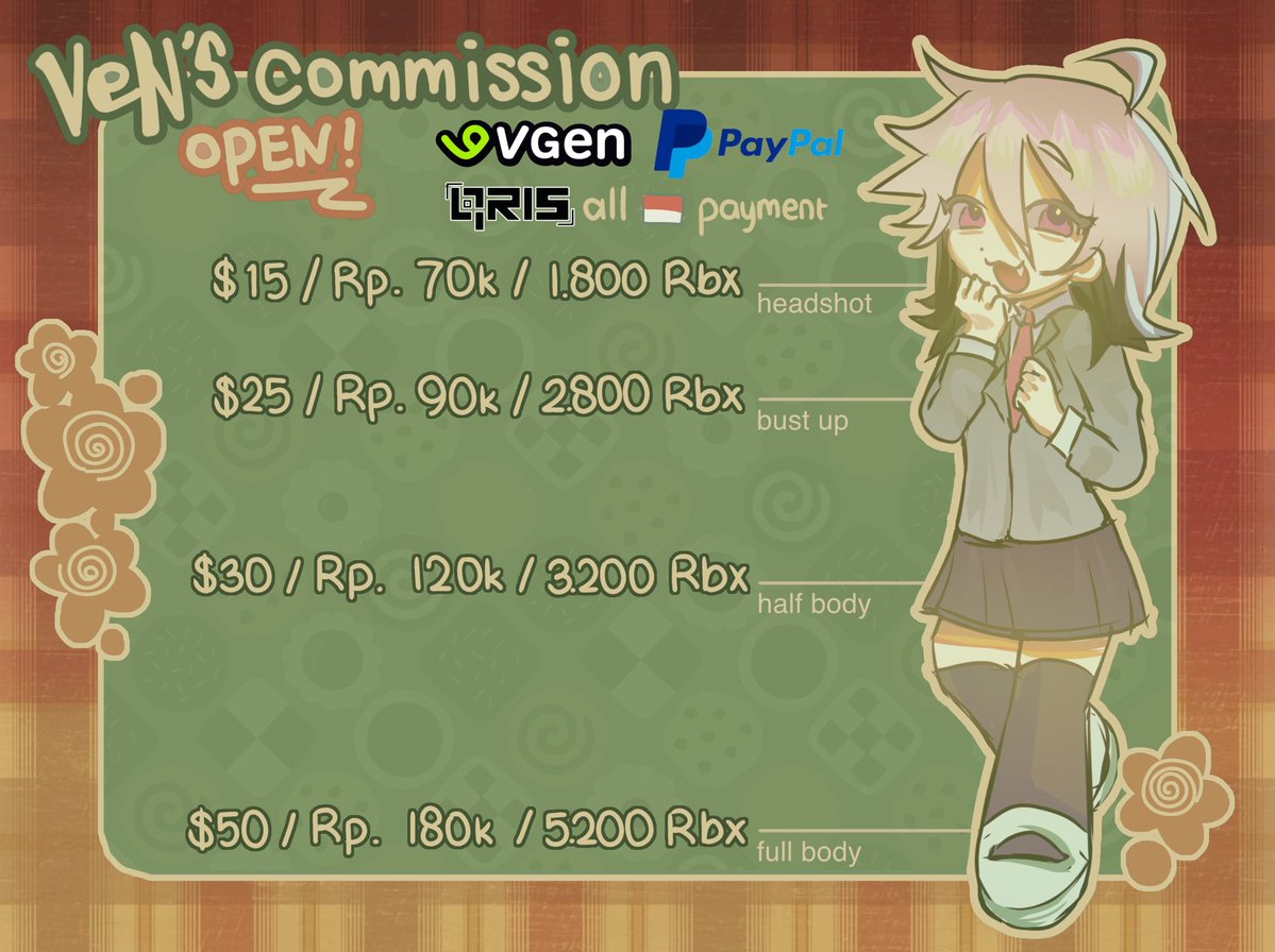cayvetown's tweet photo. [ ♡ + ↻ are very appreciated! ]

ELLO!! im re-opening my commission for locals &amp; international! i also take robux :3
this is my temporary sheet so it doesn't have that much info.... (｡ᵕ ◞ _◟)
feel free to ask anything in my dms!!

#art #artidn #commissions https://t.co/e2OaMjcZUU