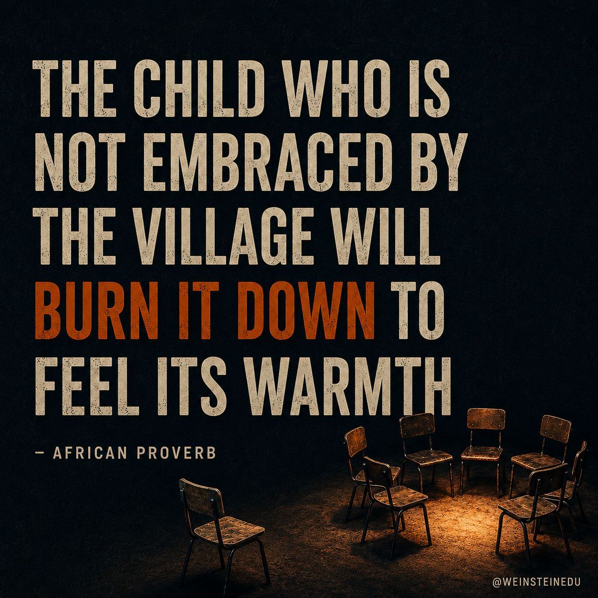 WeinsteinEdu's tweet photo. Some students who act out are not asking for fewer boundaries. 

They may be showing us how deeply they need connection, belonging, and a place in the classroom community.

Exclusion does not excuse harmful behavior, but it can help explain where that behavior begins. Accountability matters. So does making sure every student knows they are still worth welcoming back.

How do you help students feel included while still holding firm boundaries?