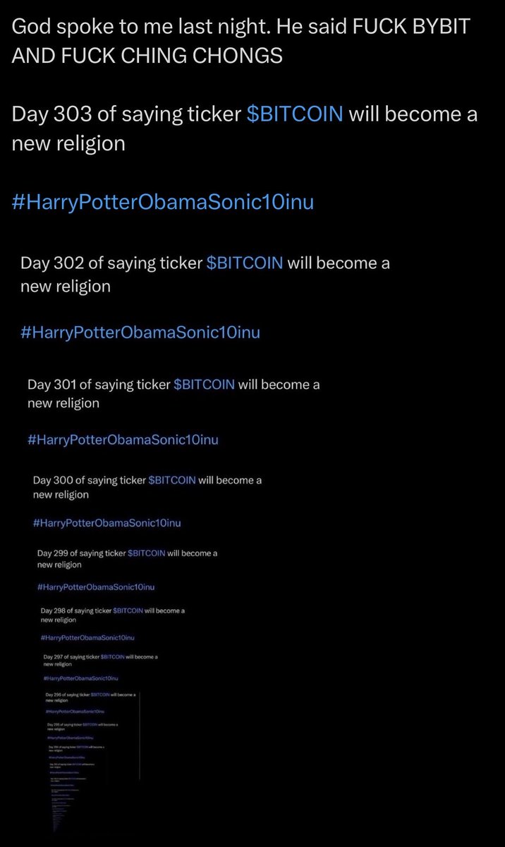eth_is_money's tweet photo. Day 304 of saying ticker $BITCOIN will become a new religion 

#HarryPotterObamaSonic10inu https://t.co/ujfrTGqw9e