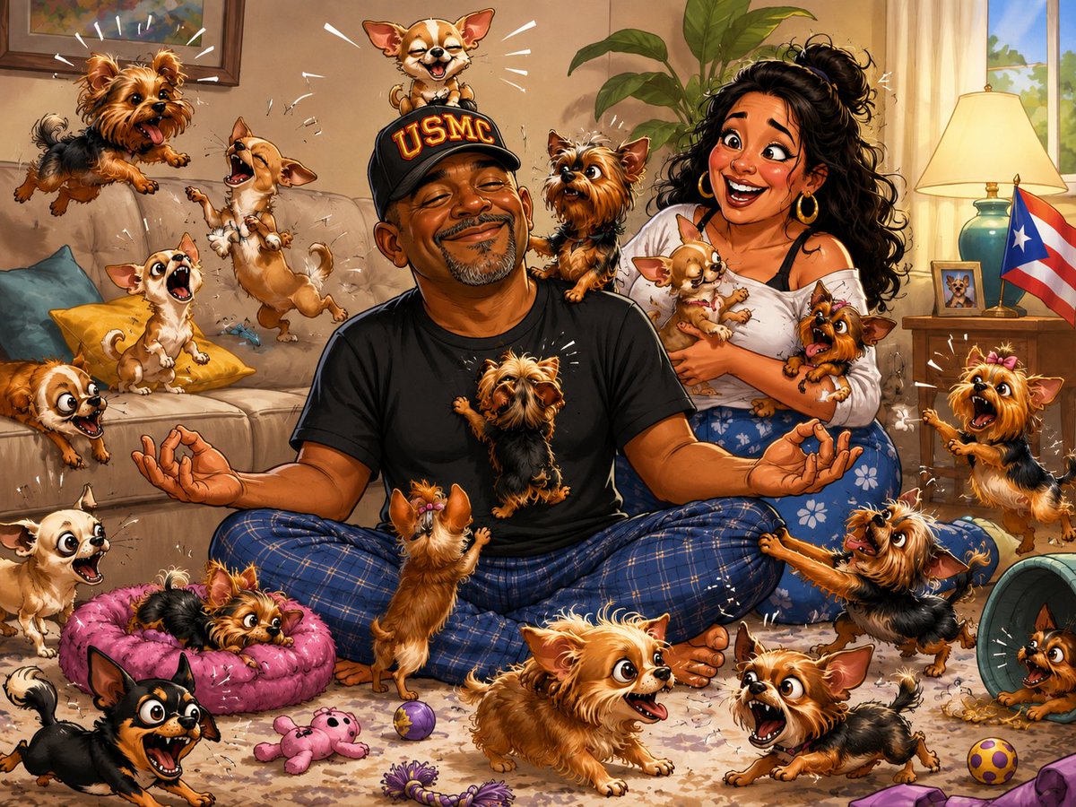 JAMESWI60315889's tweet photo. @Rust_Life_XO @LloydLegalist Now if you really want some fun, get two Chihuahuas, two Yorkies, a Morkie, Toy Poodle and a Puerto Rican Wife (of 25 Years).  Let the bitings and stabbings continue with a smile. https://t.co/sbi8nveOXK