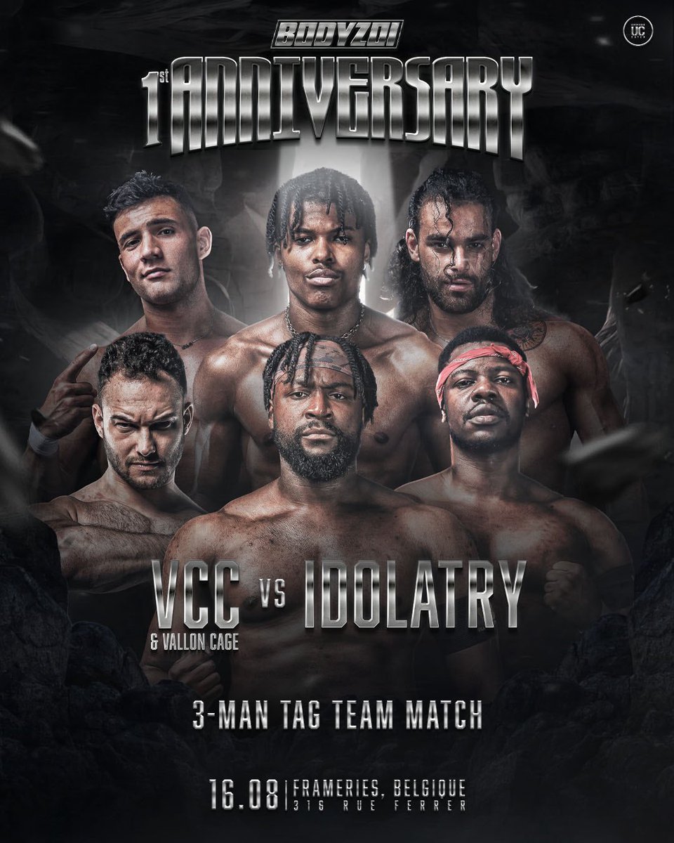 bodyzoi's tweet photo. ⚔️ VCC (& Vallon Cage) vs IDOLATRY est officiel pour BODYZOI: 1ST ANNIVERSARY.

VCC devra apprendre à avancer avec Vallon Cage comme un véritable membre de l’équipe. De son côté, IDOLATRY devra retrouver ce qui fait sa force : le collectif.

Le 16 août, il ne sera pas seulement question de victoire ou de défaite. Une équipe en ressortira plus soudée que jamais… l’autre pourrait voir ses fissures s’agrandir.

⚔️ BODYZOI: 1ST ANNIVERSARY ⚔️
📅 16.08.2026 – 18h00
📍 316 Rue Ferrer, 7080 Frameries, Belgique
🎟️ Billetterie & Meet & Greets : https://t.co/Vc4izryslm
