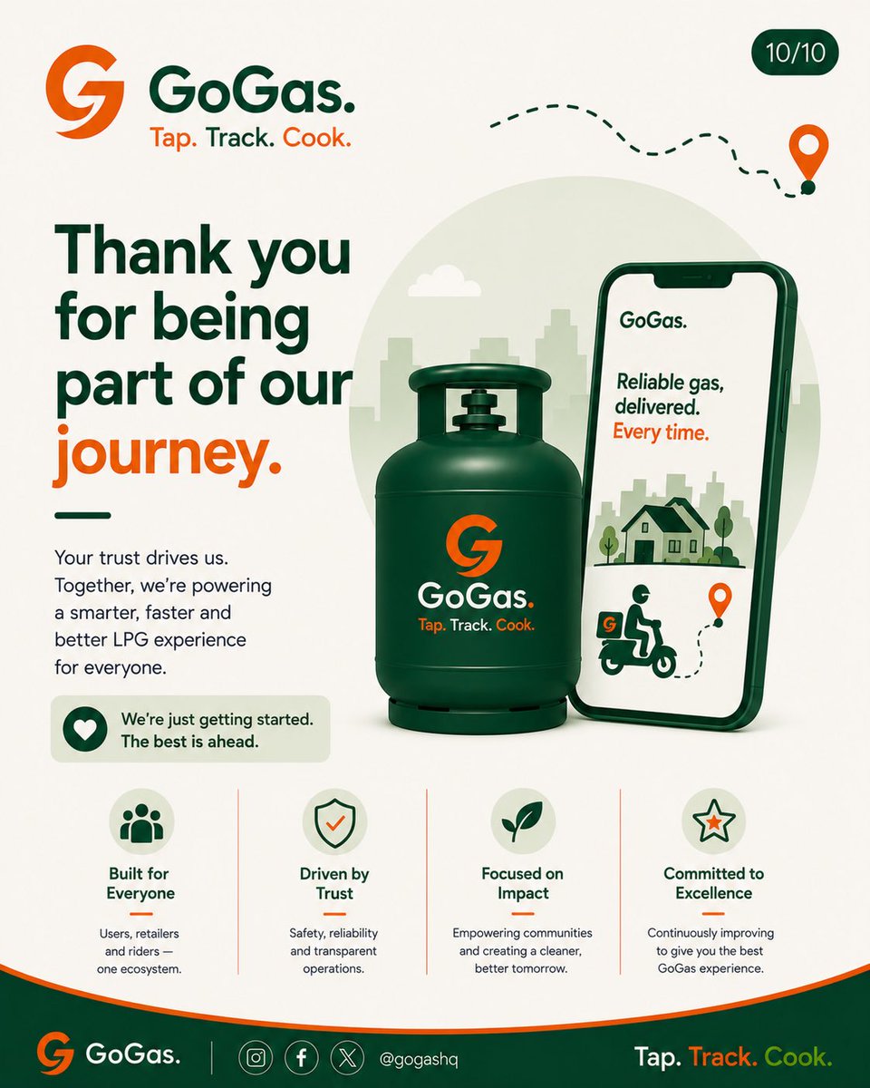 GoGasHQ's tweet photo. Safe. Convenient. Reliable.

That is the future of cooking gas access.

GoGas — Tap. Track. Cook.

#GoGas #LPGDelivery #NigeriaTech https://t.co/KlnATRWTF3