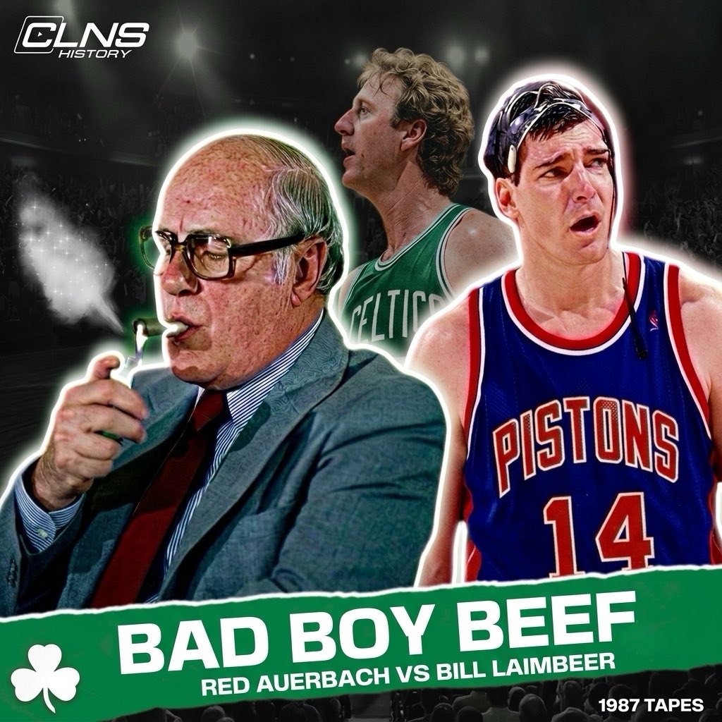 NBAHistoryCLNS's tweet photo. Deep in the CLNS archives: Red Auerbach, cigar lit, absolutely trashing Bill Laimbeer &amp; the “Bad Boys” Pistons.

This is what happens when you have decades of NBA history sitting in the vault — we’re just getting started pulling it out.

🎥 Watch: https://t.co/VeaAXmDkVO https://t.co/PInHjLFbmT