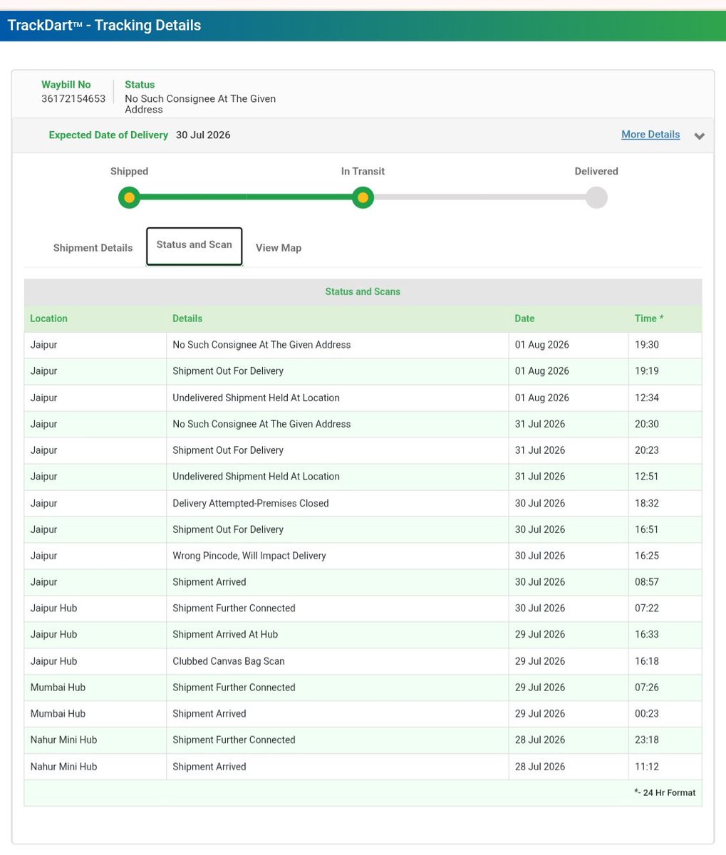 RakeshC89912239's tweet photo. Again parcel not delivered and same reason updated. https://t.co/1Fwk2wu9bE