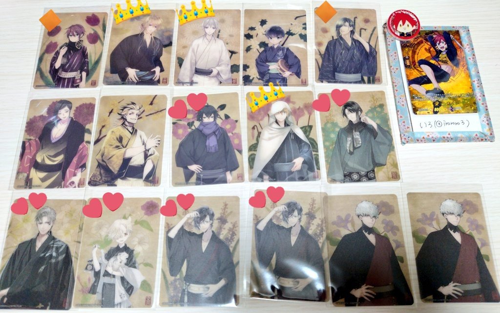 irororo3's tweet photo. 【交換譲渡】刀剣乱舞 華こよみ絵巻 トレーディングミニクリアカード

譲)信濃 小竜 鶴丸 謙信 にっかり 静形 ソハヤ 水心子 山姥切 松井 山鳥毛 五虎退 明石 大千鳥

求)愛染② 加州① 大倶利伽羅①
無印のみ 定価＋送料 https://t.co/ksMkueskOp