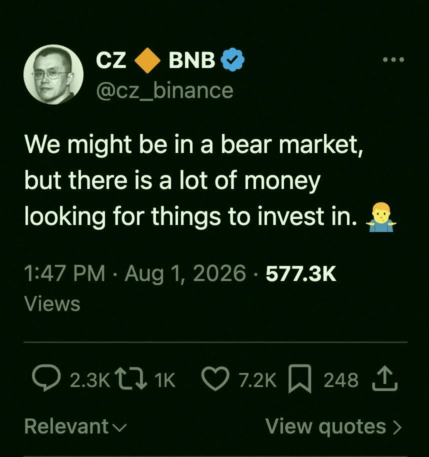 aymin0314's tweet photo. 🚨 BIG NEWS:

BINANCE BOSS CZ JUST DROPPED THIS:

"WE COULD BE IN A BEAR MARKET, BUT THERE'S PLENTY OF CASH HUNTING FOR PLACES TO GO."

EARLIER, HE MENTIONED A POSSIBLE BITCOIN SUPERCYCLE KICKING OFF IN 2026

THAT'S NOT GREAT FOR CRYPTO... https://t.co/c0B9qyanlM