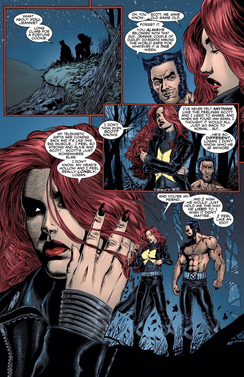 Zborro__'s tweet photo. @MaelstromHarbor @howlettssimp Logan saved Scott's and Jean's marriage from Sabretooth and was very supportive of them. Pushing Jean away after she kissed him, telling Jean that Scott still loved her in their last moments and pushing Scott to talk about his relationship problem with him. https://t.co/gp6w9UdRUP