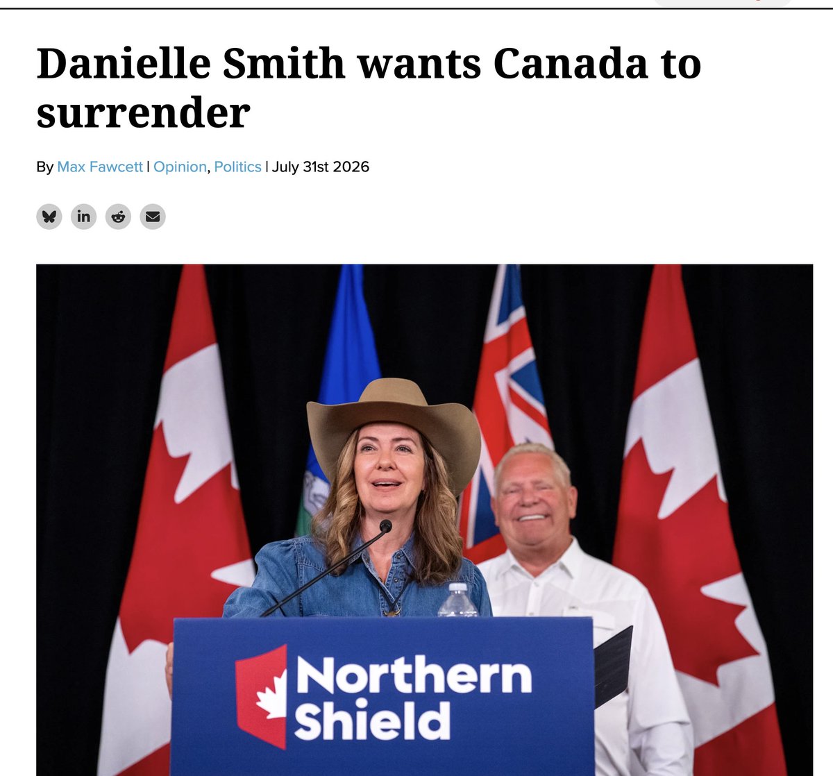 jmhamiltonblog's tweet photo. It's always about Dani... like a self-absorbed, prima donna from hell...
When she wanted a BC sea port for O&G, she famously quipped that BC land was Canada land to be used to fulfill Alberta's needs and Dani's lust for power...
But notice, Alberta oil is not Canada's oil... Alberta oil is the exclusive resource of Dani and her American benefactors for their personal greed and enrichment.
Every Canadian's blood should boil at the sight of Premier Corruption.