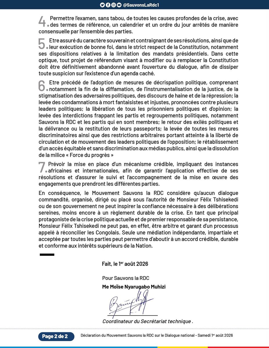 Ibandagrace's tweet photo. M. Tshilombo étant le principal protagoniste de la cris, est écarté comme garant du processus de dialogue.
@MoiseNyarugabo
@josemakila5 @TSayiba @matumo_b https://t.co/vAN46UisN1