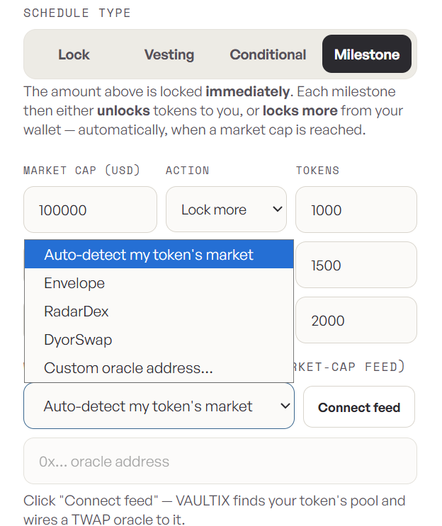 Vaultix_fi's tweet photo. The three token factories currently available on Arc Mainnet have now been integrated into Vaultix:

@EnvelopeTrade  , @ArcDEXScan  and @DYORSWAPDEX .

Projects can now create milestone-based locks linked directly to market capitalization:

🔒 Lock additional tokens when a target market cap is reached
🔓 Automatically unlock tokens when a predefined milestone is achieved
More flexibility, greater transparency, and fully verifiable on-chain commitments.

Vaultix continues to build the security infrastructure Arc needs. This is only the beginning. 🚀🔐