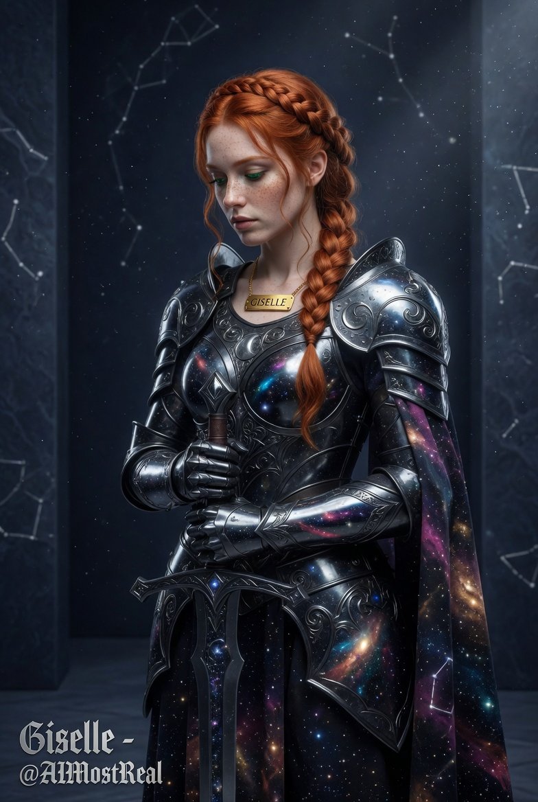 AImostReal's tweet photo. Void-Touched ✨🌌⚔️

I don’t just wear the stars…
I command them.

One sword. One stare.
Entire galaxies in my armor.
#Giselle #VoidKnight #GalaxyArmor https://t.co/dgkgom3yni
