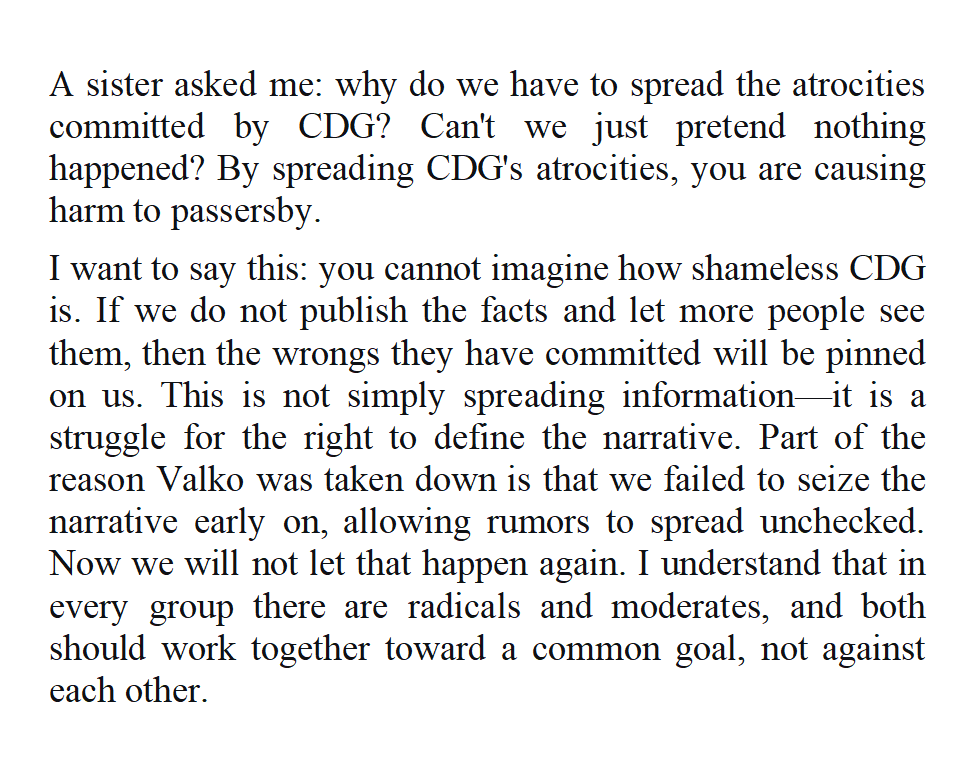 Alexisy5a's tweet photo. A sister asked me: why do we have to spread the atrocities committed by CDG? Can't we just pretend nothing happened? By spreading CDG's atrocities, you are causing harm to passersby.
The picture below is my answer.
#BringValkoBack #ValkoIsLoed #ValkoIs6LI https://t.co/pf84A4koF8