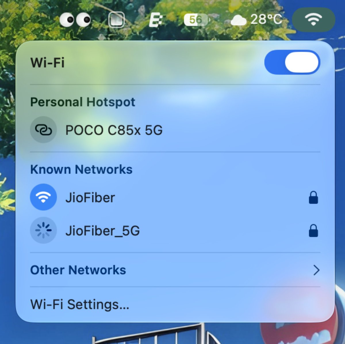 sunnny1583's tweet photo. macOS 27 has two different Wi-Fi menu styles... 

One has the full Liquid Glass effect, while the other looks almost opaque 🙄 https://t.co/zuHPYdQdLa