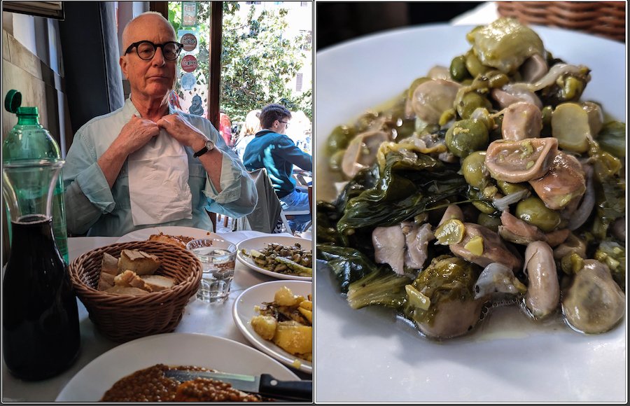 johnelmslie's tweet photo. Happy memories of lunches in Rome -- Augusto in Trastevere -- lentils and sausage, bread fresh from the bakery next door and a special spring-only vignarola salad (artichoke, fava beans, peas and spring onions). Contentment. https://t.co/BYSEXpZf1r