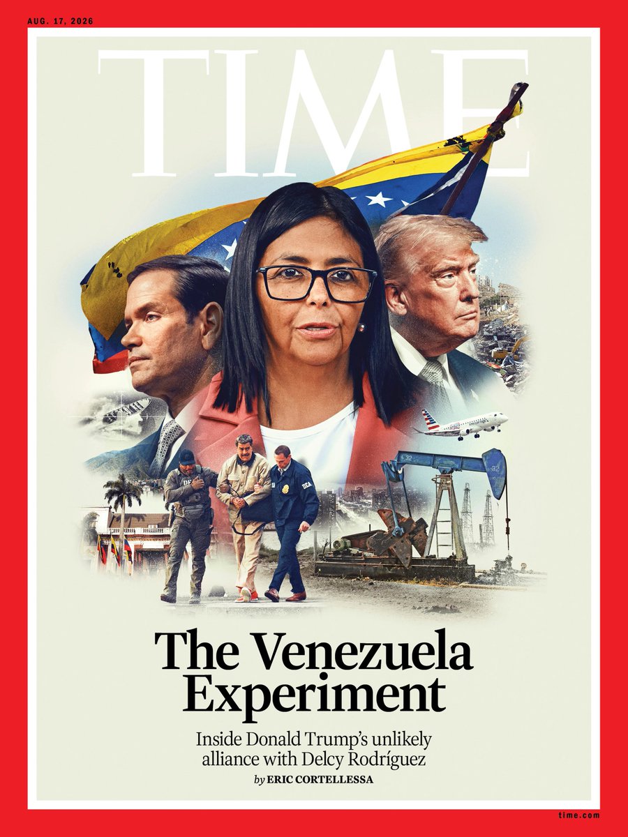 DD_Geopolitics's tweet photo. 🇻🇪🇺🇸 TIME cover story exposes how Washington effectively runs Venezuela through acting president Delcy Rodríguez, a former Chavista loyalist turned Trump/Rubio proxy.

TIME's Eric Cortellessa sat down with Rodríguez, who took power after a US Delta Force raid kidnapped Nicolás Maduro from his residence in January and flew him to New York to face "drug charges." He's now sitting in a federal jail while Rodríguez, his former vice president, runs the country under what former US ambassador James Story bluntly calls "the Rodrígato": a government that stays in power while carrying out Washington's orders.

The arrangement, per the report: Secretary of State Marco Rubio personally oversees Venezuela's oil revenue and public finances through what amounts to a US-controlled escrow account. Washington collects most of Venezuela's oil export proceeds and releases funds back only as Caracas meets conditions set by the State Department. Rodríguez even consults Rubio on domestic appointments, including her Defense Minister. The two are reportedly in near-daily contact by phone and WhatsApp.

In exchange, Rodríguez gets to keep her seat, American oil majors (ExxonMobil, ConocoPhillips, Halliburton) get back into Venezuela's energy sector, and Washington gets a foothold it's wanted for decades.

Notably, Rodríguez tells TIME elections will happen only "when it is ready," and dodges repeatedly on whether opposition leader María Corina Machado would ever be allowed to run.