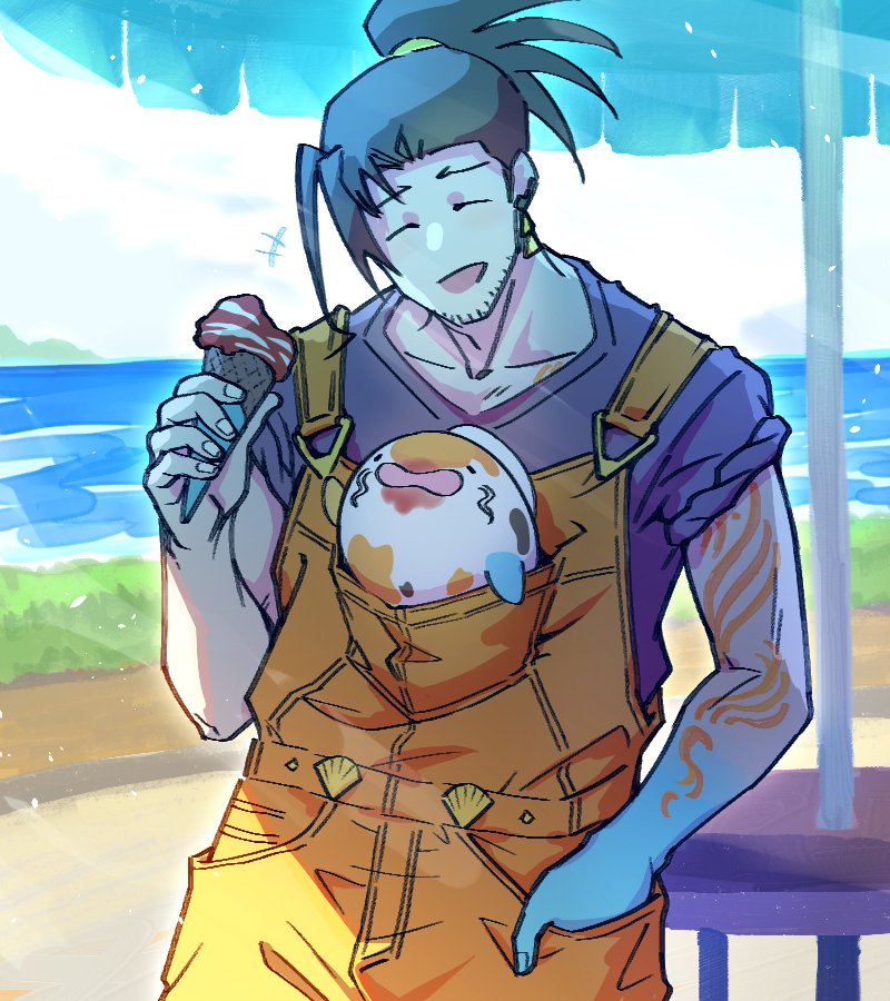 sinaliveatm's tweet photo. Overalls and Puniko /belate protect tummy quiz(?) #JosuijiArt https://t.co/we40AC6B9F