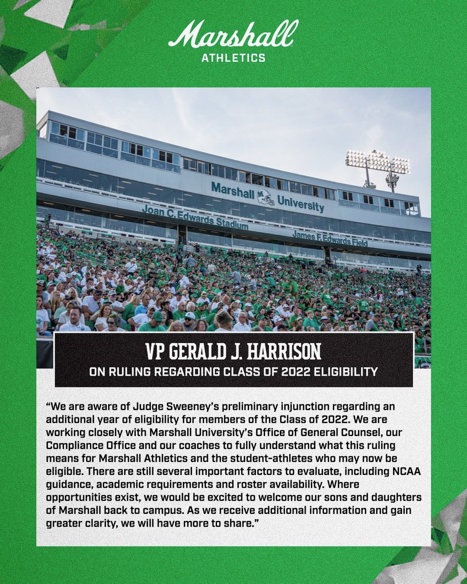 GJHJ's tweet photo. Good Morning Herd Nation! A statement regarding last nights ruling. #WeAreMarshall https://t.co/RoeCbr0ObK
