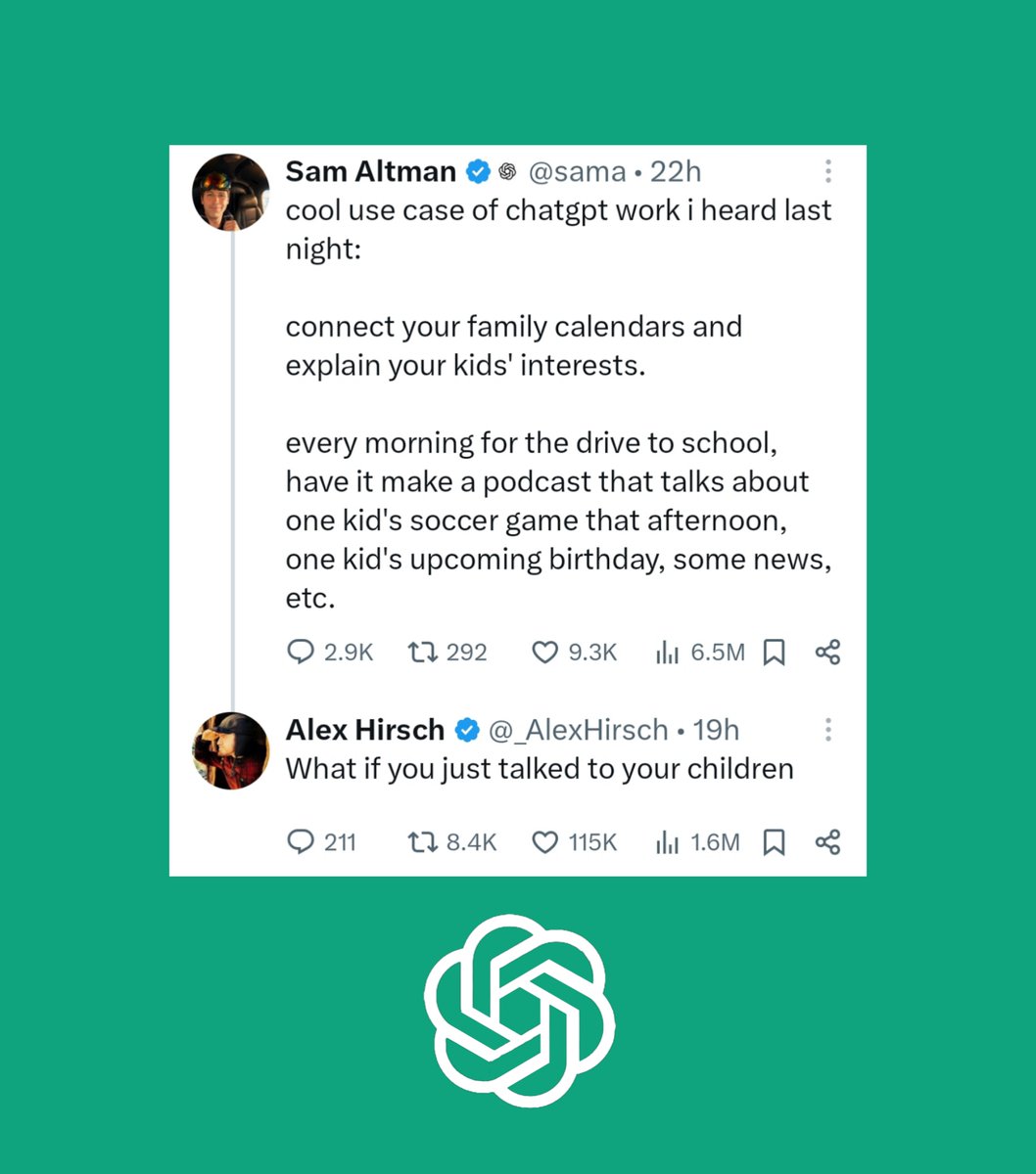 CartoonsOTMoon's tweet photo. Alex Hirsch le respondió a Sam Altman (creador de ChatGPT) luego de sugerir la creación de podcast IA para entretener a los niños:

💬 «¿Y si mejor le hablas a tus hijos?» https://t.co/YA9yQb8TIk