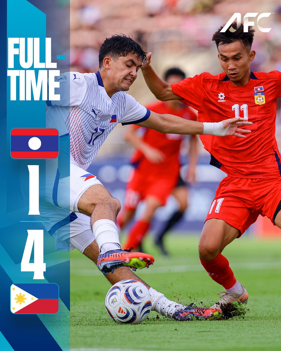 afcasiancup's tweet photo. 𝗙𝗧 | 🇱🇦 Laos 1️⃣-4️⃣ Philippines 🇵🇭

Philippines secure their first win in Group B with a commanding four-goal display!

#AFFCup https://t.co/DIAkbrROHF
