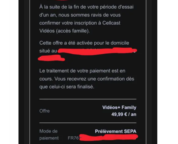 SignalArnaques's tweet photo. Retour de l'arnaque au faux abonnement depuis ce matin. Ce n'est plus Amazon Prime qui est usurpé mais Cellcast pour un montant de 49,99€. https://t.co/lDN4SF5pnl