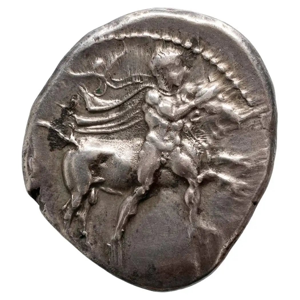 hollycurates's tweet photo. scavenging 1stdibs for ancient coins. these are so cool (itch to translate some of these into branding stuff) 

1/ Silver drachm, Larissa, Thessaly, 420–400 BC
2/ Silver tetradrachm, Leontini, Sicily, c. 450–440 BC
3/ Silver third stater, Lycia, c. 390–370 BC
4/ Silver tetradrachm of Lysimachos, Thrace, 299–296 BC