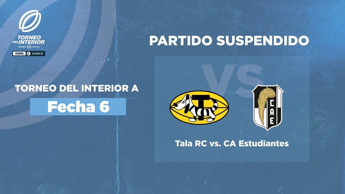 unionargentina's tweet photo. La Unión Argentina de Rugby expresa sus más sinceras condolencias a la familia, amigos y a toda la comunidad del Club Estudiantes de Paraná en este doloroso momento.

Asimismo, se informa que el partido entre Tala RC y Club Estudiantes de Paraná, correspondiente a la fecha 6 del Torneo del Interior Copa Zurich, queda suspendido hasta nuevo aviso.