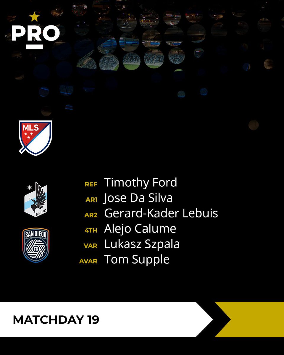 PROreferees's tweet photo. β½ // @MNUFC vs @sandiegofc (8:30PM ET)
#PRO | #MLS | #LegionOfLoons | #FlowWithUs https://t.co/xBReMrqbOs