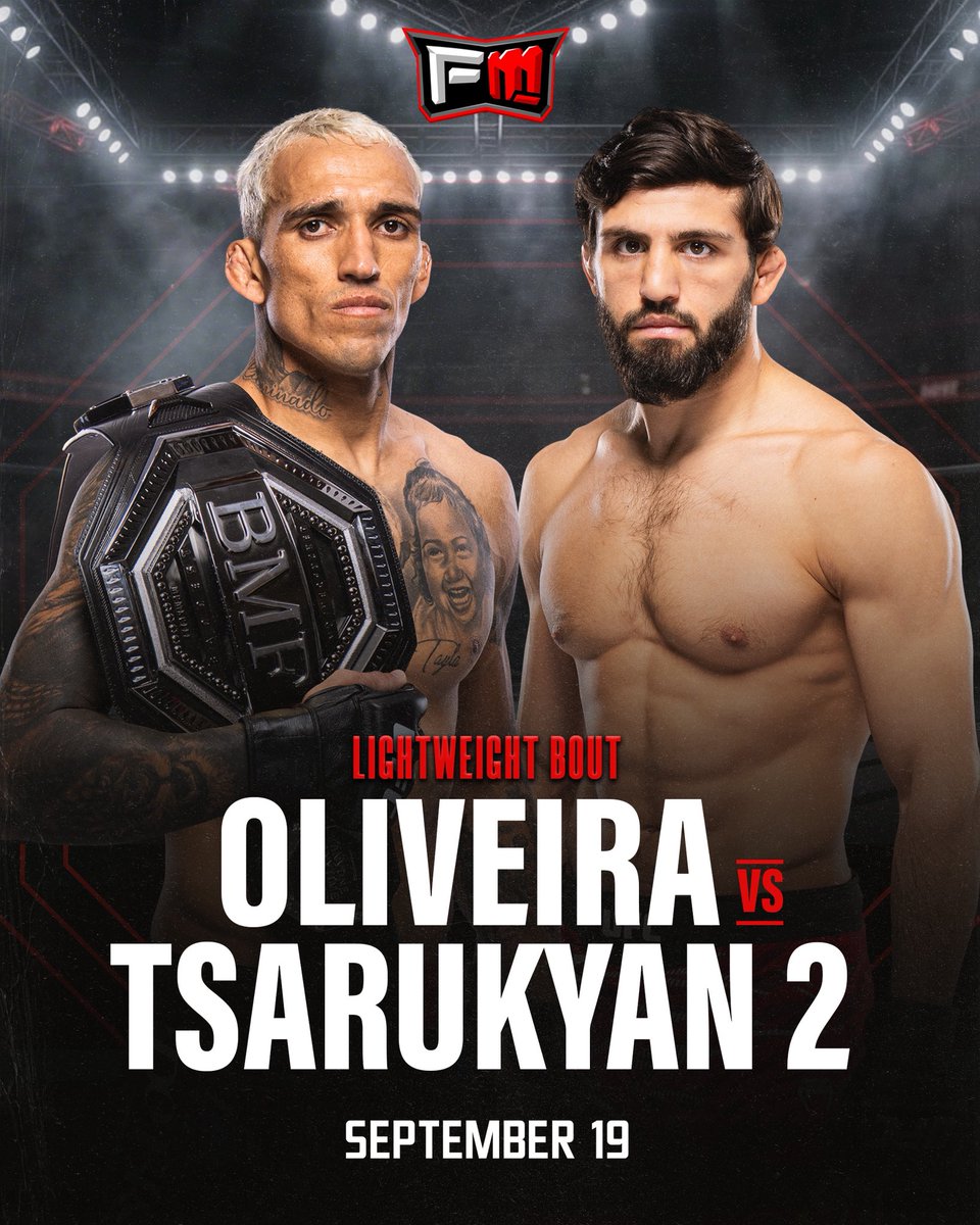 MMAFullMount's tweet photo. 🚨BREAKING: Charles Oliveira vs Arman Tsarukyan 2 is set for UFC 331, on Sep 19.

5 rounds, no BMF belt on the line

via @leoguimaraesmma https://t.co/3KlDNbixfK