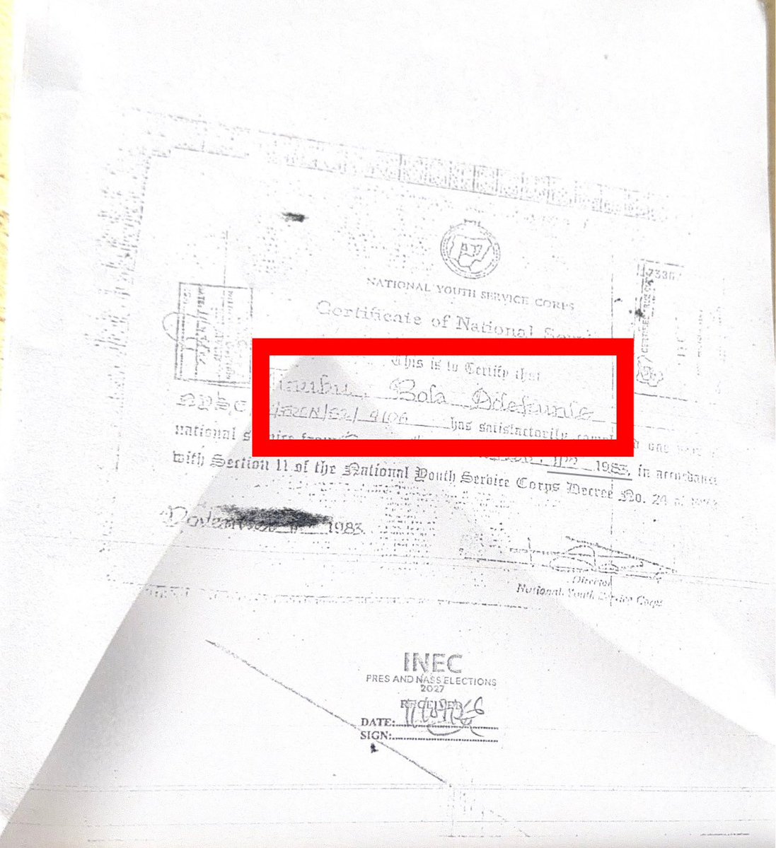 HarmlessHQ's tweet photo. Who exactly is Tinubu? 🤔

I thought the 'A' in BAT stands for Ahmed. 

In his biodata, it is "Ahmed."

And in his NYSC certificate, it is "Adekunle." 

Wait ooo, did Tinubu really change his name from "Adekunle" to "Ahmed" because of politics? https://t.co/wRzWhlt1Os