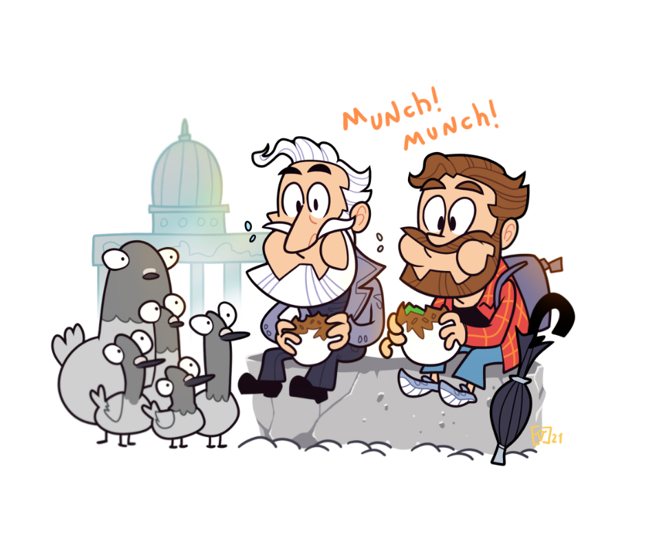 SunflowerPact's tweet photo. I drew this picture when we were in Rome. 
I made sandwiches to eat when we stopped in the center. We sat and ate them, and pigeons circled around us. It was my happiest day in Rome.🕊️ https://t.co/GC79jCHT1t