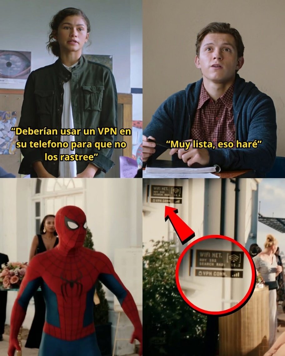 elduuuui's tweet photo. 🚨 ¡DETALLE QUE CASI NADIE NOTÓ! 🚨

Al inicio de Spider-Man: Far From Home, cuando MJ llega a hablar con Peter y Ned, podemos escuchar que les da un consejo muy curioso: usar un VPN en su teléfono para que no los rastreen en Europa.

Y aunque muchos pensarían que Peter simplemente ignoró ese consejo, en la nueva película de Spider-Man podemos descubrir que no fue así. 🕷️

Si observas con atención el visor de su traje, además de toda la tecnología que utiliza para analizar lo que ocurre a su alrededor, en una esquina aparece un indicador que confirma que está usando un VPN.

¡Un pequeño detalle que demuestra que Peter sí tomó en cuenta el consejo que MJ le dio en Far From Home! 🤯
