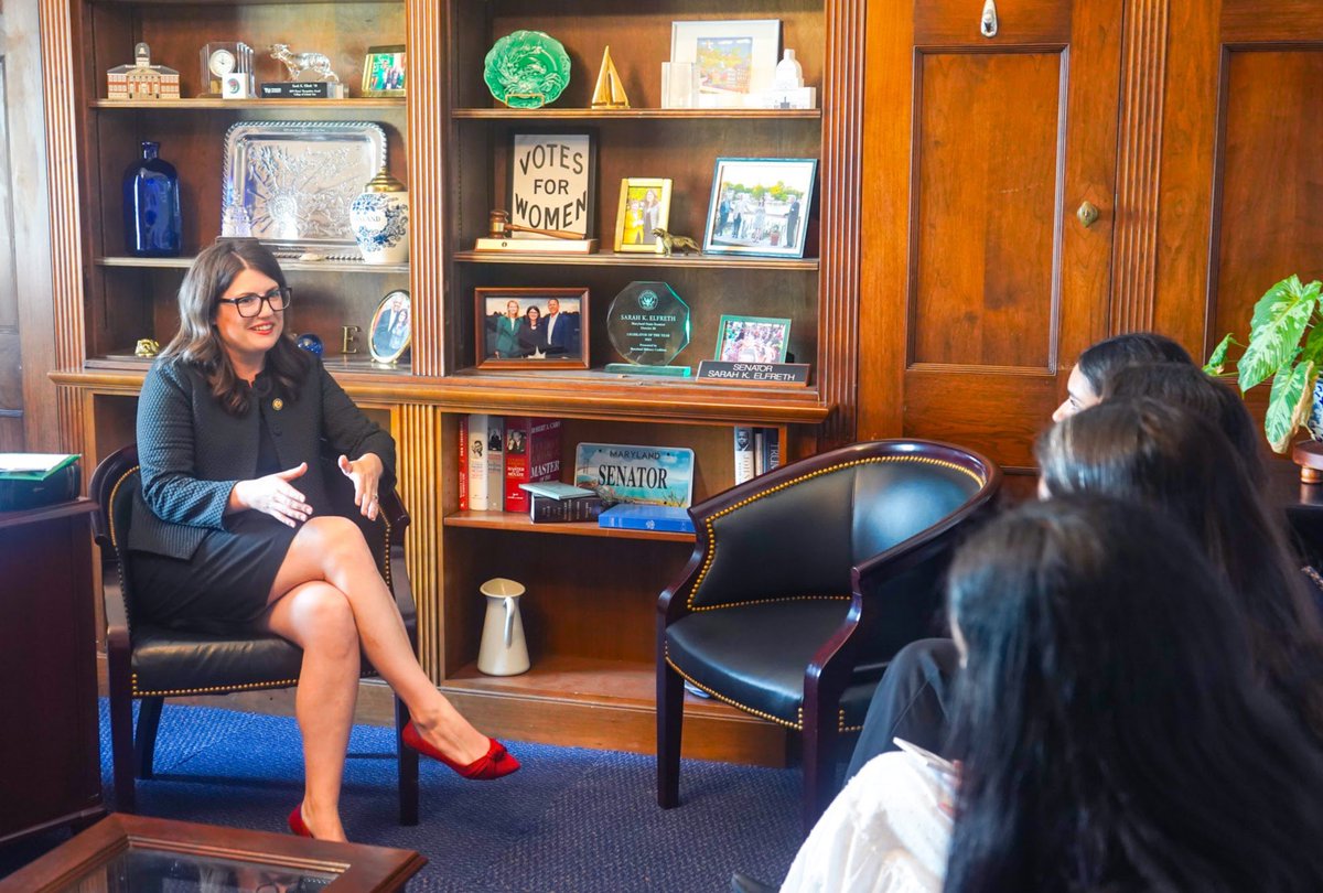 RepSarahElfreth's tweet photo. One perk of being so close to the District is being able to invite constituents – including our youngest constituents – to both our Washington and Columbia offices! Last week, #TeamElfreth welcomed four incredible high schoolers to our offices to learn more about our work in Congress, the casework process, and the daily operations of our teams. Thanks for stopping by!